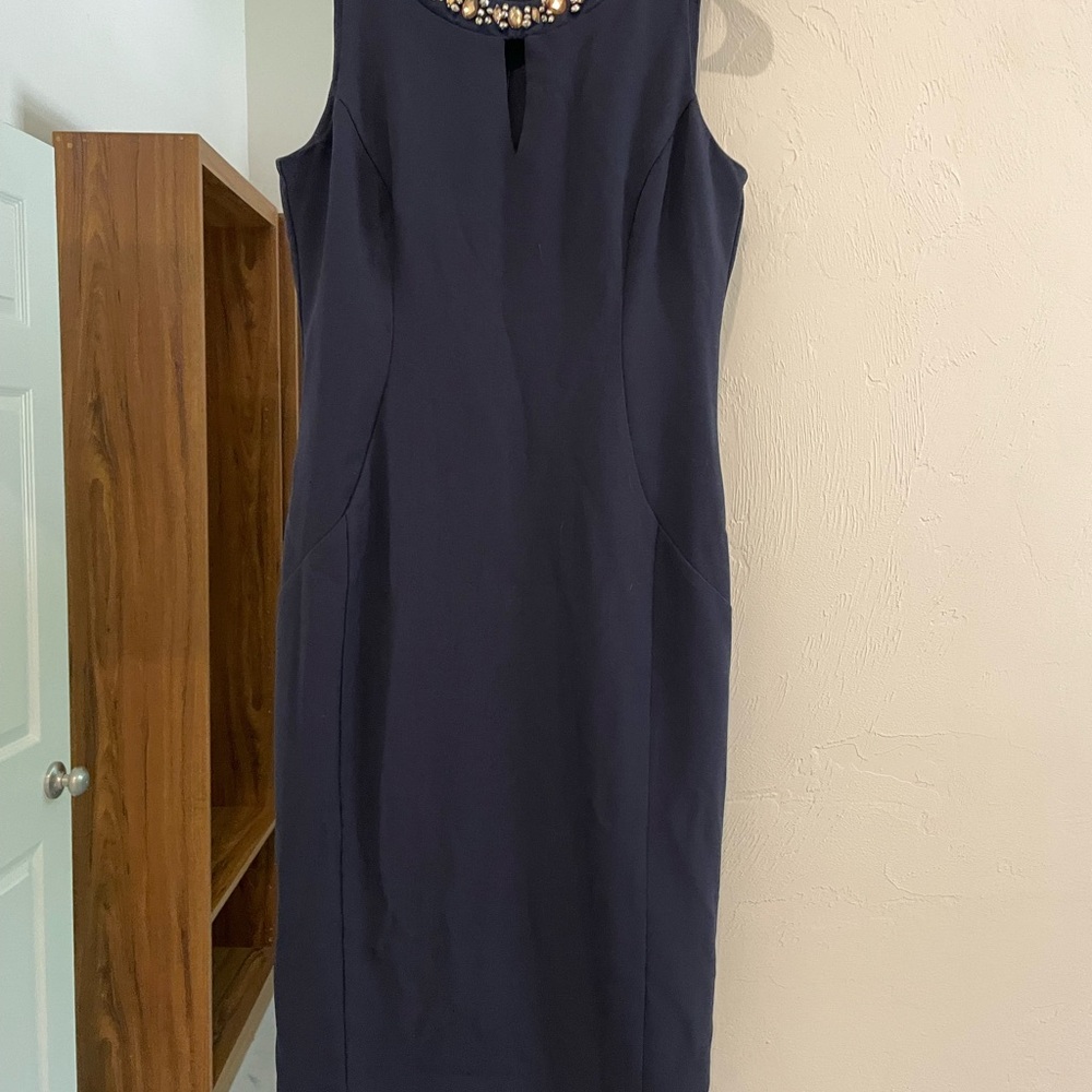 Liz Claiborne Blue Sheath Midi Dress Sleeveless Crew Neck